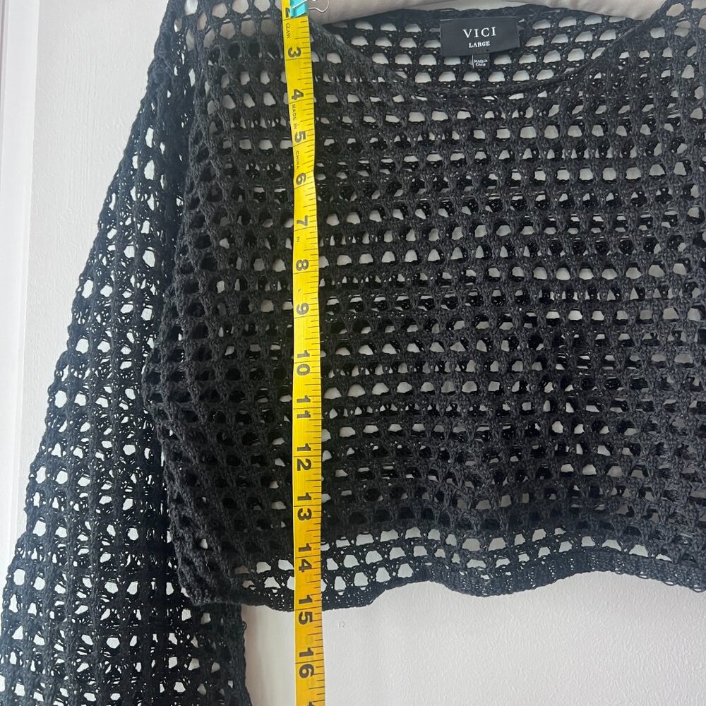 Vici Black Crochet Cropped Sweater Beach Cover Up - Picture 7 of 7